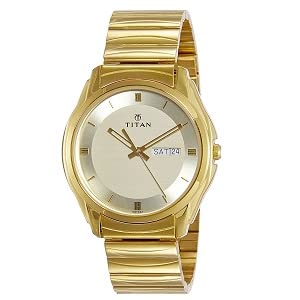 Stylish Titan Analog Watch | Golden Watch with Day & Date